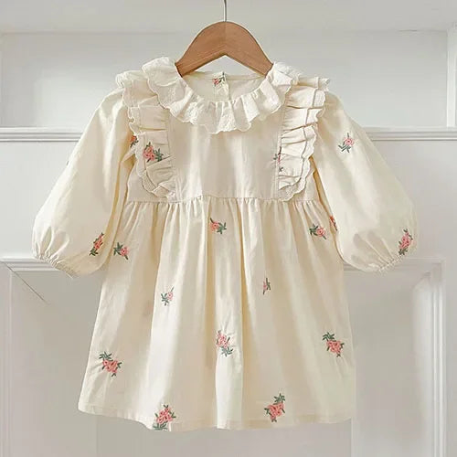2025 New Spring Sister Dress 2-6Yrs Girl Party Dress Long Sleeved Cotton Mesh Splicing Kids Princess Dresses Children Clothes