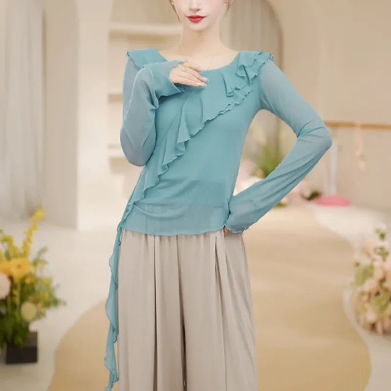 New Dance Clothes for Women Modern Adult Tops for Daily Dancing New Round Neck Long-sleeved Versatile Pullovers