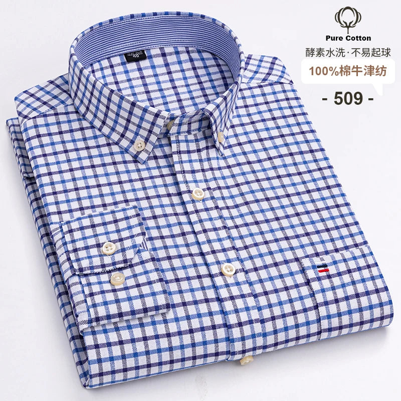 Lynett Lamar Men's 100% Cotton Oxford Plaid Long Sleeve Dress Shirt — Regular Fit Casual S–7XL