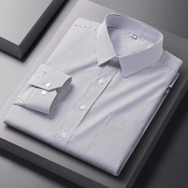 Lynett Lamar Men's Easy-Care Solid Long Sleeve Dress Shirt — Standard Fit Business & Office Up to 5XL