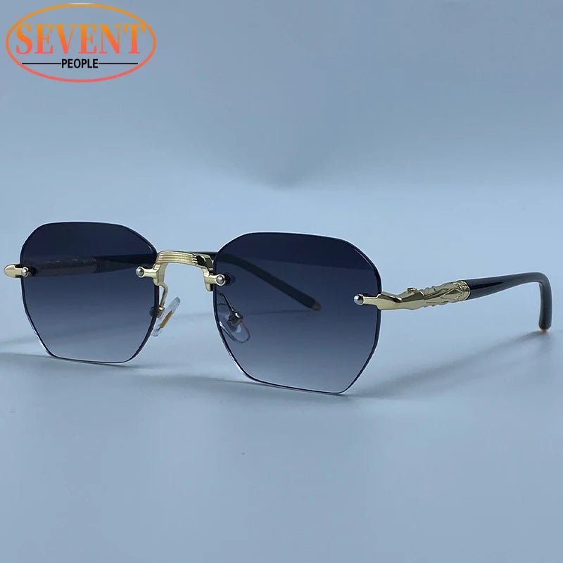 Steampunk Rimless Square Sunglasses Men 2026 Luxury Designer Vintage Metal Polygon Outdoor Sun Glasses Male Frameless Shades