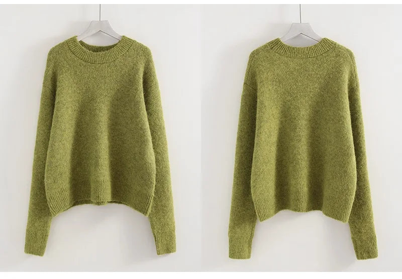 Women's Winter Sweater 2025 Warm Pullovers O Neck Knitwear Loose Knit Jumpers Basic Brown Sweaters For Women Winter Pink