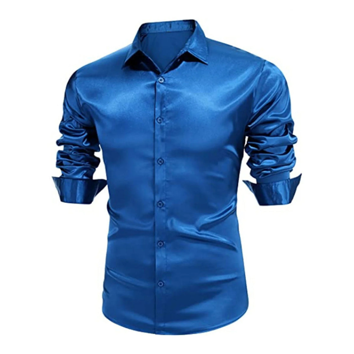 Lynett Lamar Men's Ice Silk Wrinkle-Resistant Non-Iron Long Sleeve Shirt — Slim Fit Glossy Business Casual