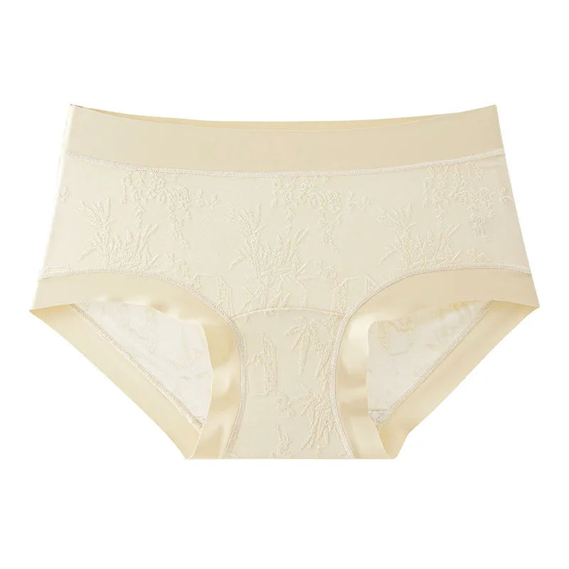 Women's underwear: Comfortable nylon jacquard mid-waist, extended inner rib, hip-hugging, large size triangle