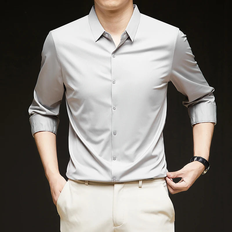Lynett Lamar Men's Ultra-Stretch Silky Formal Shirt — Long Sleeve Business & Social