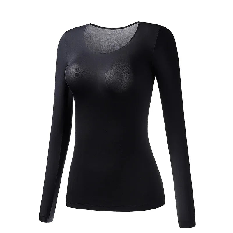 Women's Thermal Underwear Autumn Winter Bottoming Shirt Long-sleeved T-shirt Thin Thermal Top Second Women's Thermal Skin L-XL