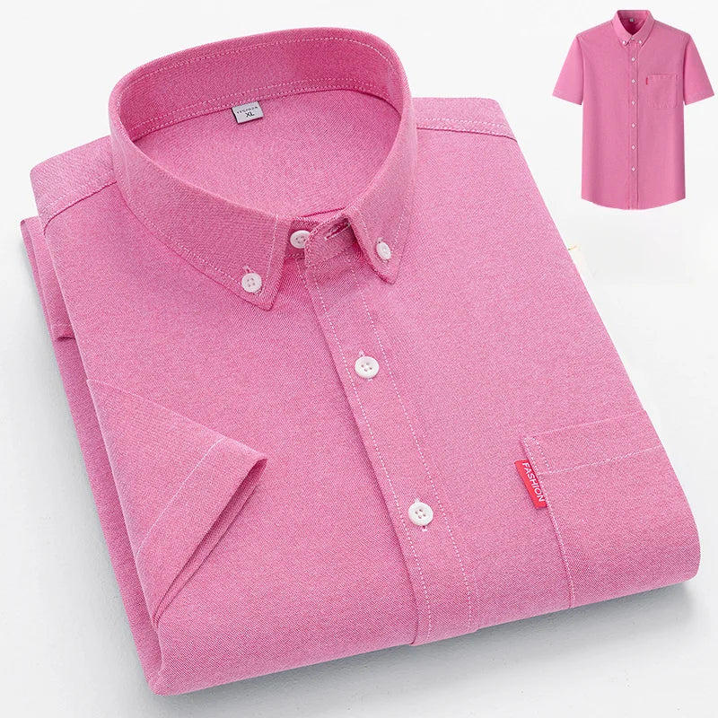 Lynett Lamar Men's 100% Cotton Oxford Short Sleeve Shirt — Slim Fit Summer