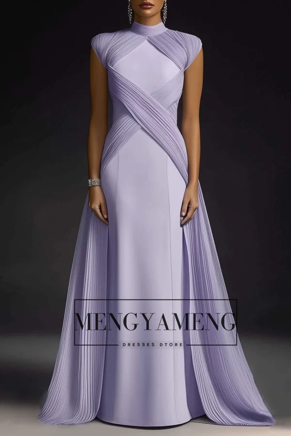 ZHUISHU High Collar Sleeveless Wedding Party Dresses Modest Pleated A Line Long Prom Party Dresses Customized Formal Event Gown