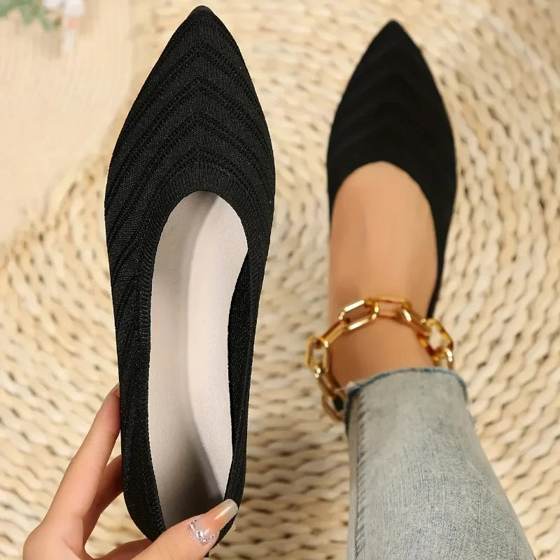 Women's Shoes Pointed Toe Flat Shoes Solid Color Knitted Women Loafers Breathable Slip on Shoes Designer Shallow Casual Shoe
