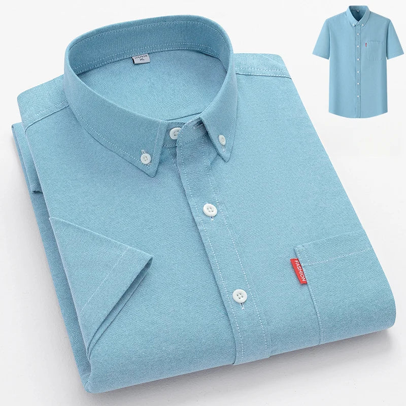 Lynett Lamar Men's 100% Cotton Oxford Short Sleeve Shirt — Slim Fit Summer