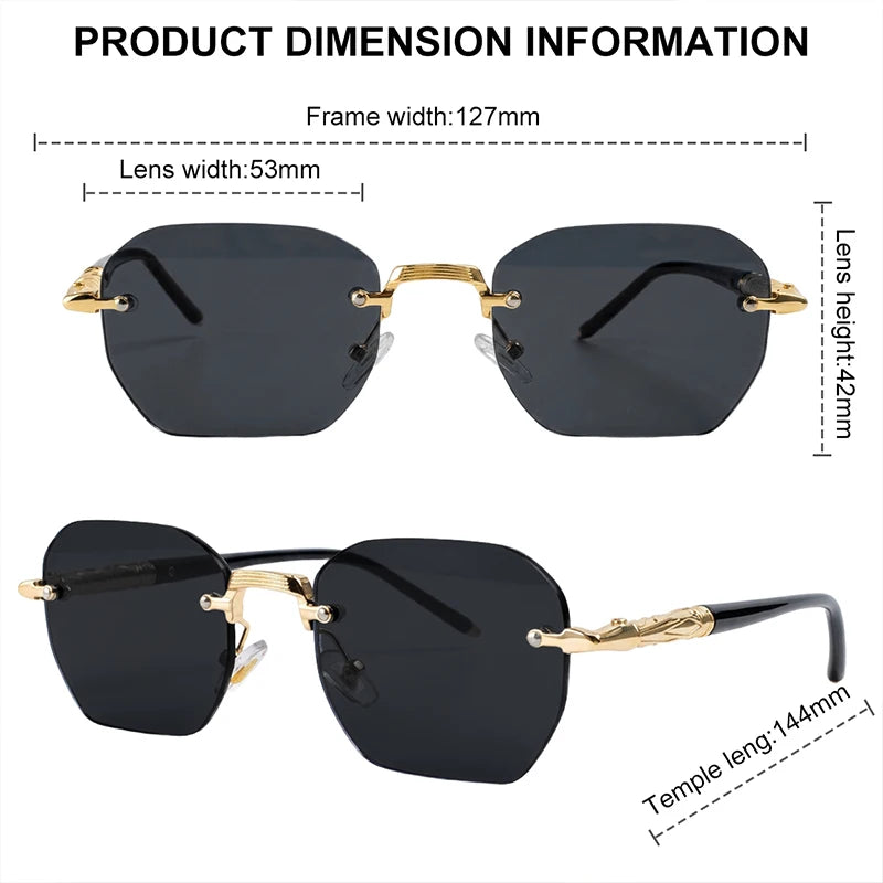 Steampunk Rimless Square Sunglasses Men 2026 Luxury Designer Vintage Metal Polygon Outdoor Sun Glasses Male Frameless Shades