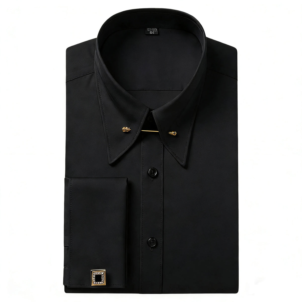 Lynett Lamar Men's Embroidered French Cuff Long Sleeve Dress Shirt — Big Collar with Collar Pins S–4XL