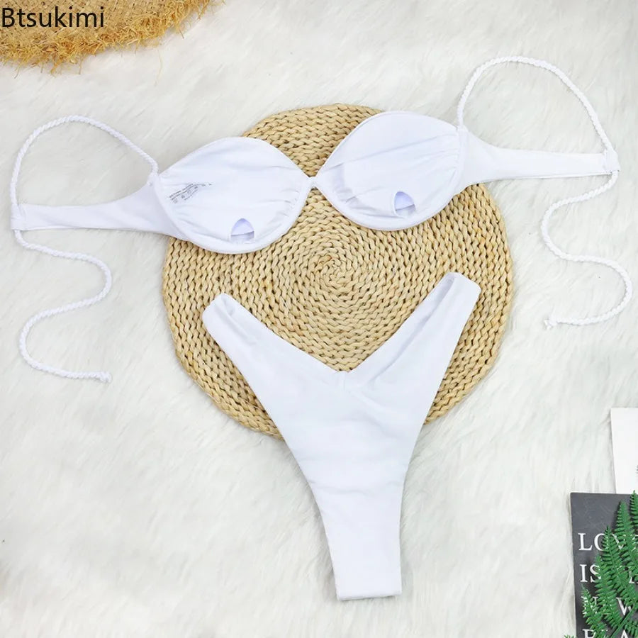 2026 New Bikini Two-Piece Sets Bathing Suit Lady New Fashion Sexy Solid Color Casual Bathing Suit Women Micro Bikini Swimwear