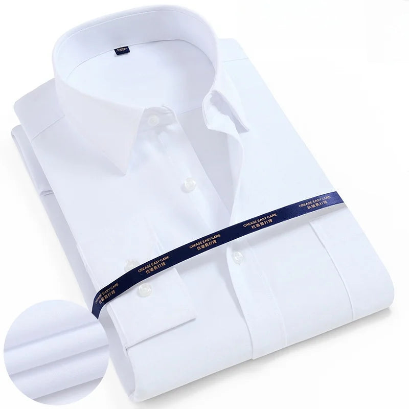 Lynett Lamar Men's Easy-Care Solid Long Sleeve Dress Shirt — Standard Fit Business & Office Up to 5XL
