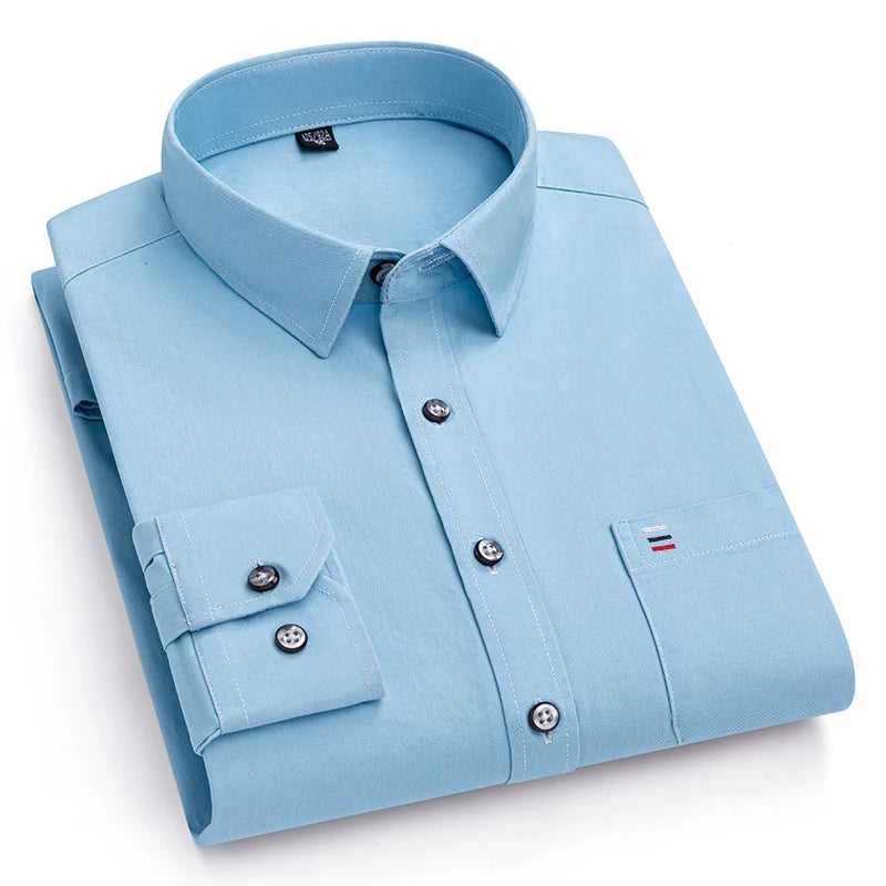 Men's 100% Pure Cotton Long Sleeve Dress Shirt — Solid Regular Fit Plus Size Up to 7XL