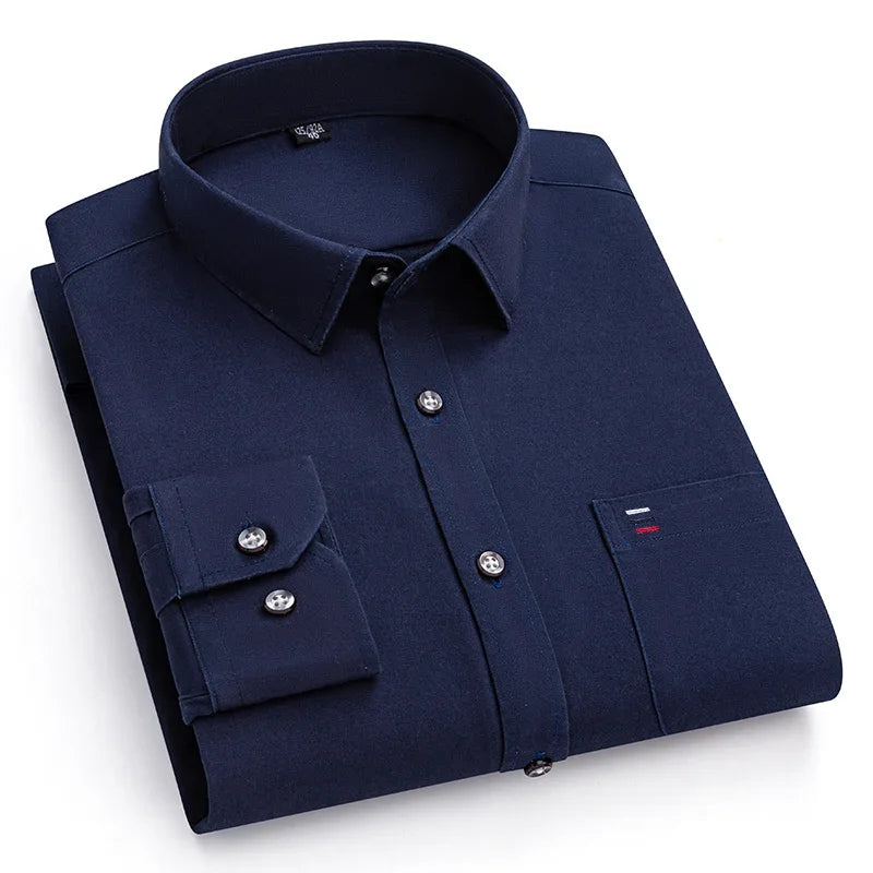 Men's 100% Pure Cotton Long Sleeve Dress Shirt — Solid Regular Fit Plus Size Up to 7XL
