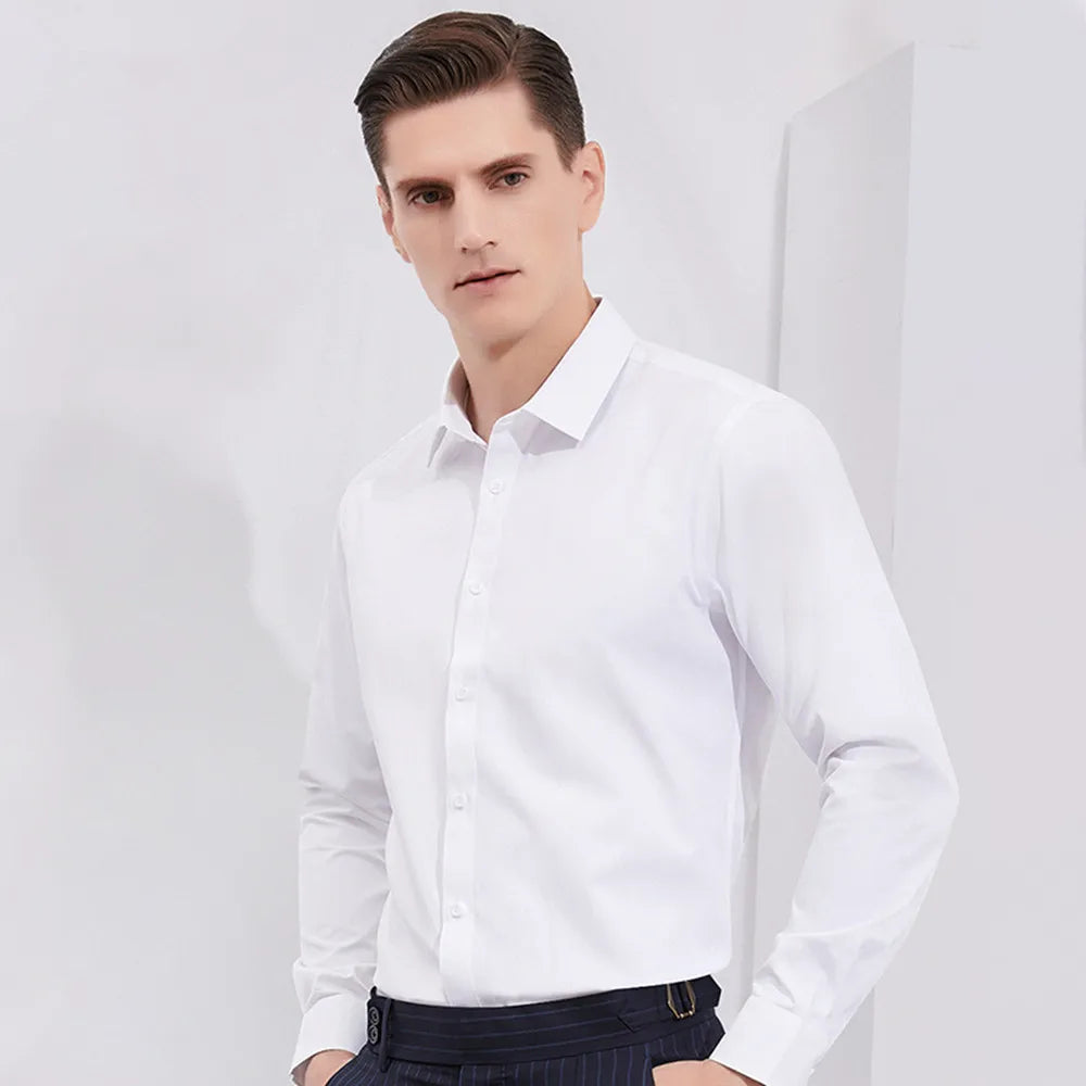 Lynett Lamar Men's Bamboo Fibre Long Sleeve Formal Business Shirt — Square Collar Plus Size Up to 8XL