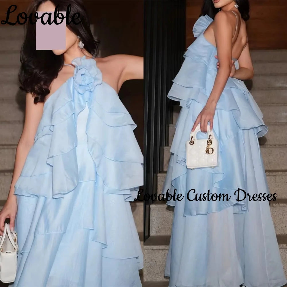 Women'S Evening Dresses Customize Column Halter Floor-Length Formal Occasion Dresses Ruffle Zipper Up Sleeveless Vestidos De Fes