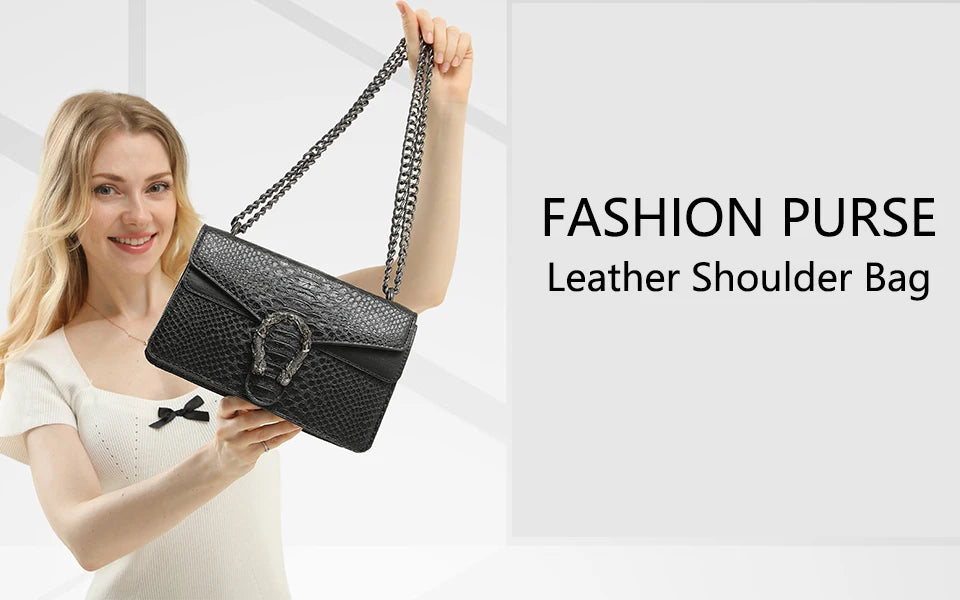 Shoulder Bag Crossbody Bag and Satchel Purse for Women - Fashion Snake Print Chain Purse Luxury PU Leather HandBag