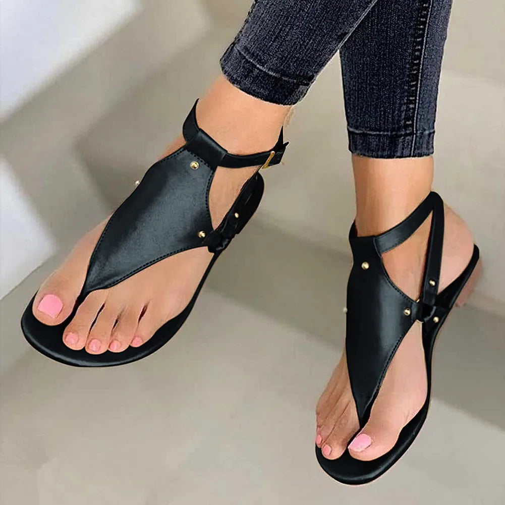 Women's Sandals Simple Clip Toe Flat Shoes Herringbone Shoes Outdoor Sandals Fashion Lightweight Flat Sandals V-Shaped Sandals
