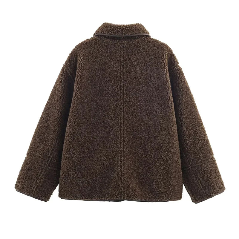 Women's Jacket  Autumn Coat Reversible Fur and Leather Women's Overcoat Corduroy Leather Jacket