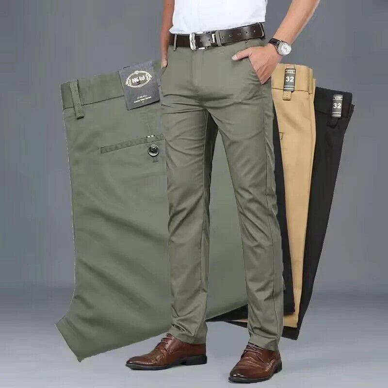 Classic Casual Pants Mens Clothing Straight Business Green Black Khaki Trousers Comfortable Male Brand Clothing 2023