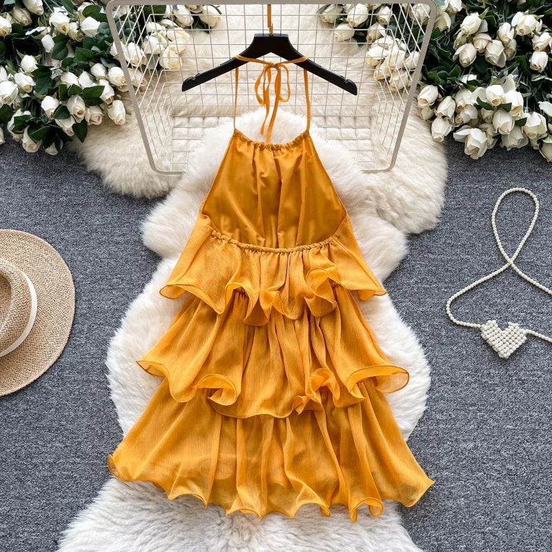 Sexy Bandage Halter Mini Dress Summer Clothing Women 2026 Sleeveless Backless Cake Dresses Evening Party Club Vacation Sundress