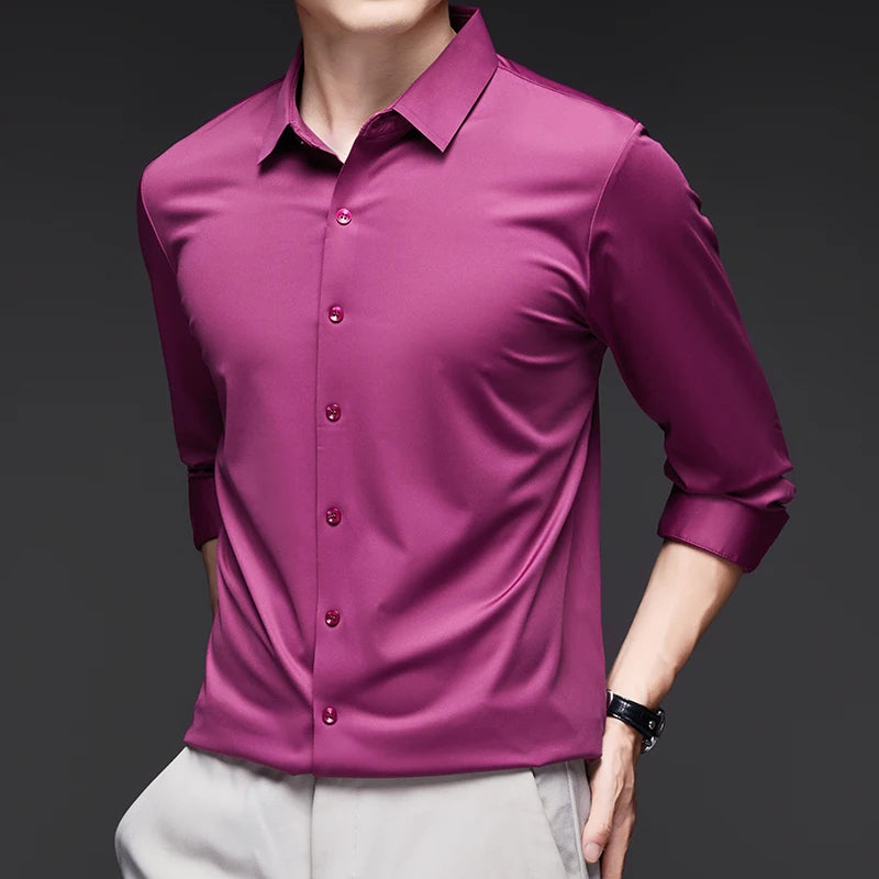 Lynett Lamar Men's Ultra-Stretch Silky Formal Shirt — Long Sleeve Business & Social