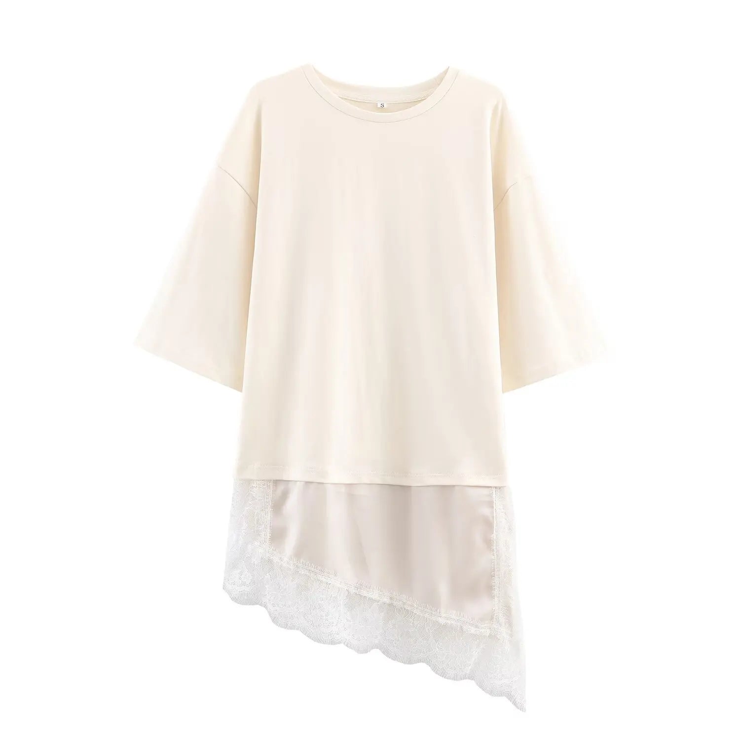 Women's T-Shirts Spring Autumn Fashion Lace Hem T Shirts for Women Asymmetry Streetwear Long Sleeve Slim Casual Tops