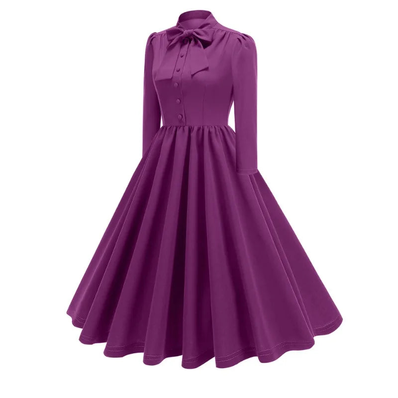 2024 New Fashion Robe Vintage Summer Dresses Elegant Women Swing Short Sleeve Bow Tie Collar Rockabilly Party Prom Office Dress