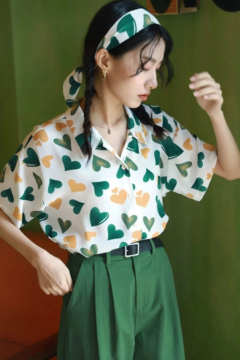 Woman Top Love Shirts & Blouses for Women Green New Collection 2025 Elegant and Youthful S Y2k Fashion Clothing Sales Cool Cute
