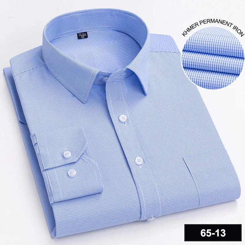 Men's Printed Plaid & Stripe Long Sleeve Casual Shirt — Single Pocket Business Formal Four Seasons