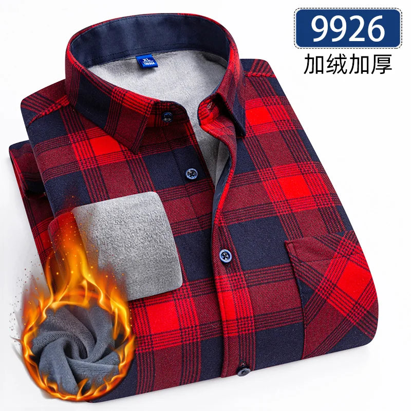 Lynett Lamar Men's Thickened Fleece Plaid Shirt — Warm Long Sleeve Check