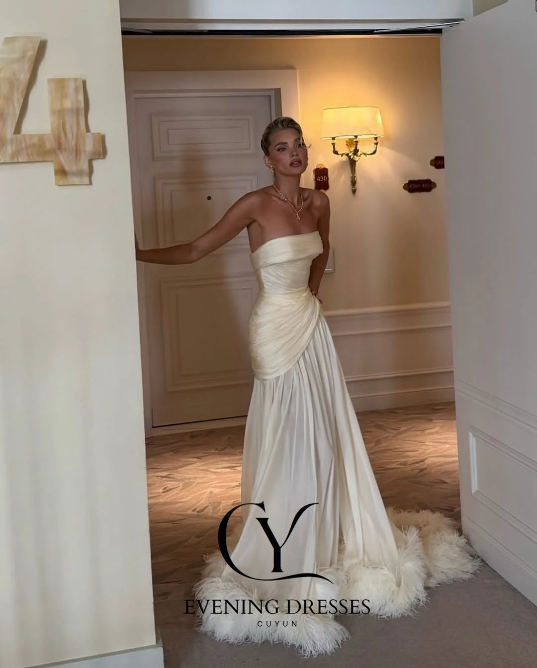 CUYUN 2025 Luxury Women Party Dresses Gala Strapless A Line Formal Evening Gown Customized Wedding Party Dresses Prom Gown