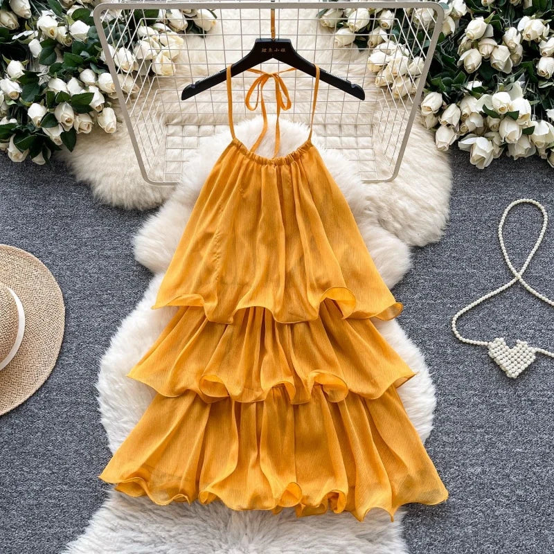 Sexy Bandage Halter Mini Dress Summer Clothing Women 2026 Sleeveless Backless Cake Dresses Evening Party Club Vacation Sundress