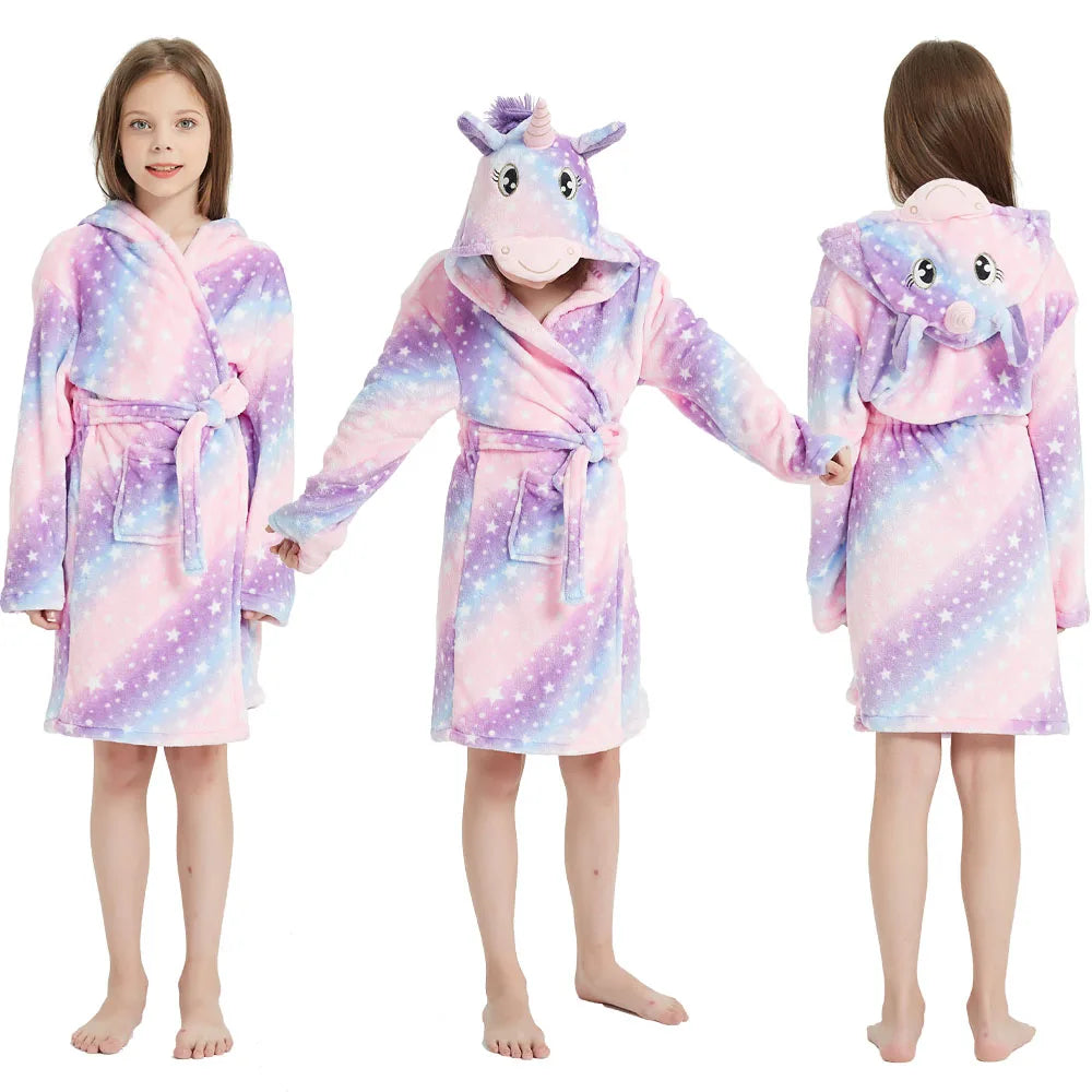 Children Bathrobe For Girls Kigurum Unicorn Pyjamas Kids Colar Fleece Boys Bathrobes Nightgown Baby Sleepwear Hooded Bath Robe