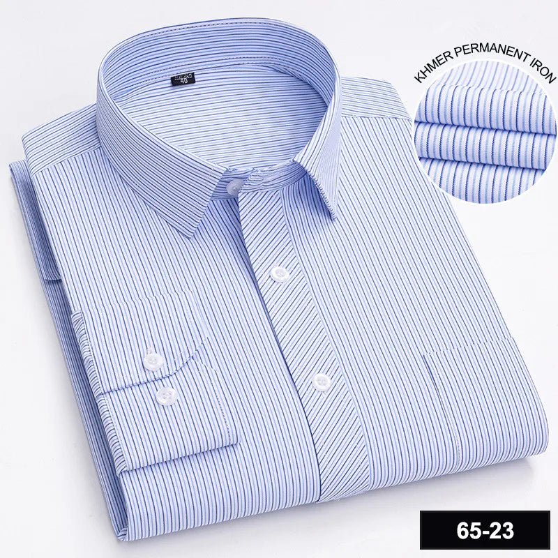 Men's Printed Plaid & Stripe Long Sleeve Casual Shirt — Single Pocket Business Formal Four Seasons