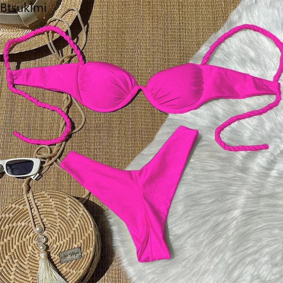 2026 New Bikini Two-Piece Sets Bathing Suit Lady New Fashion Sexy Solid Color Casual Bathing Suit Women Micro Bikini Swimwear