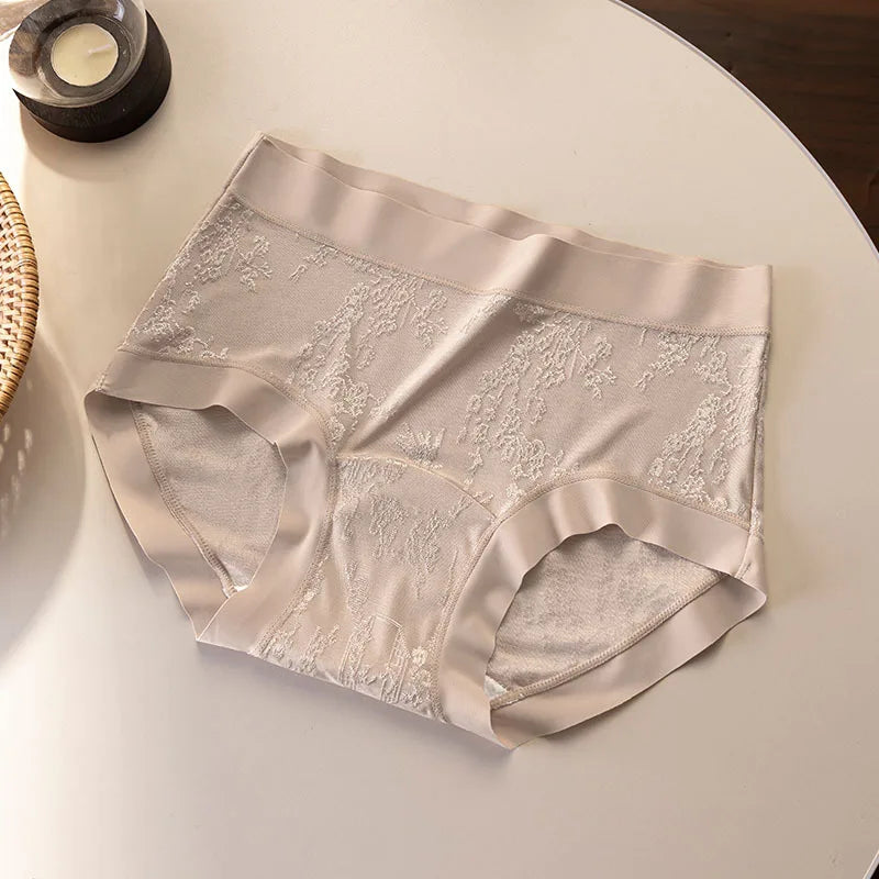 Women's underwear: Comfortable nylon jacquard mid-waist, extended inner rib, hip-hugging, large size triangle