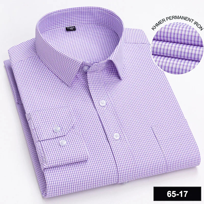Men's Printed Plaid & Stripe Long Sleeve Casual Shirt — Single Pocket Business Formal Four Seasons