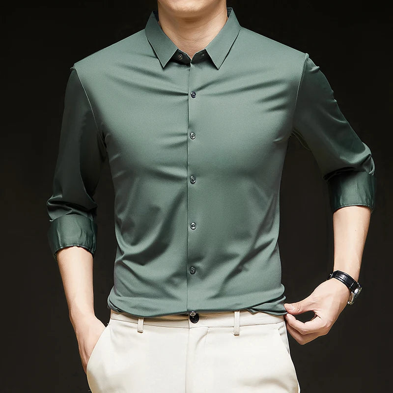 Lynett Lamar Men's Ultra-Stretch Silky Formal Shirt — Long Sleeve Business & Social