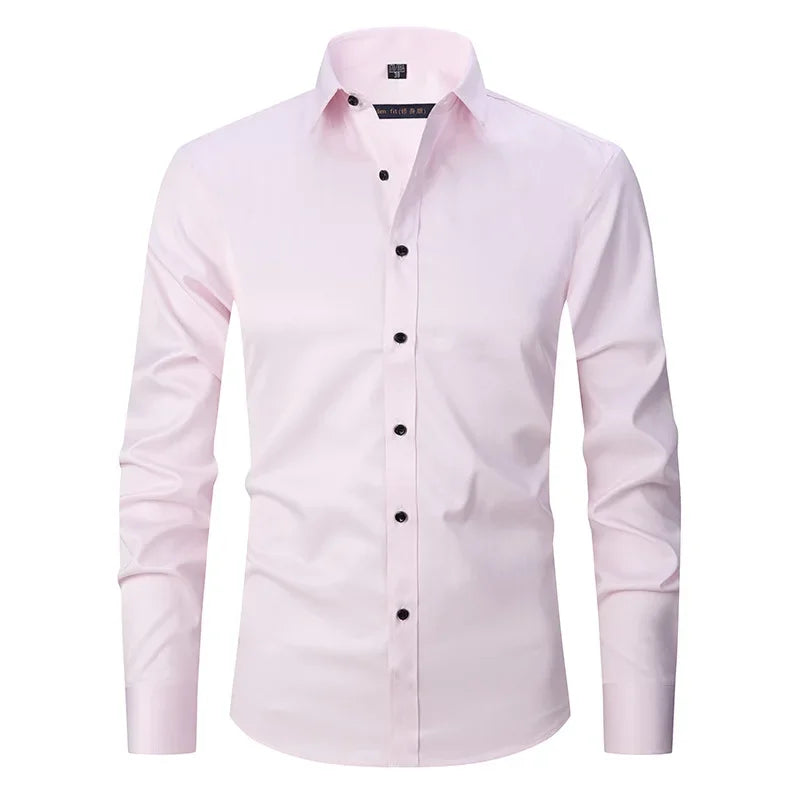 Men's Slim Fit Stretch Long Sleeve Dress Shirt — Square Collar Elegant Business Social