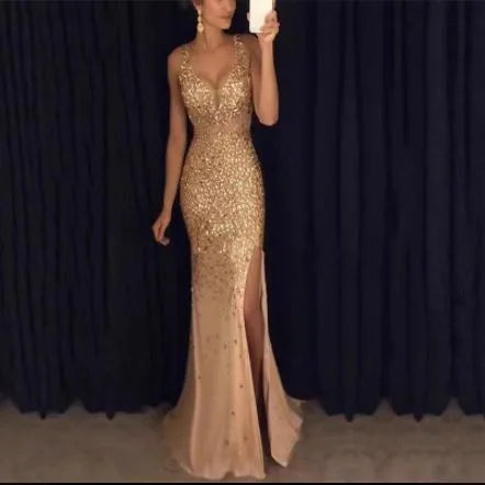 Woman's Clothes Long Dresses 2025 New Style New Slit Bronzing Dress Long Skirt Evening Dress Sexy Outfits Women Female Clothing