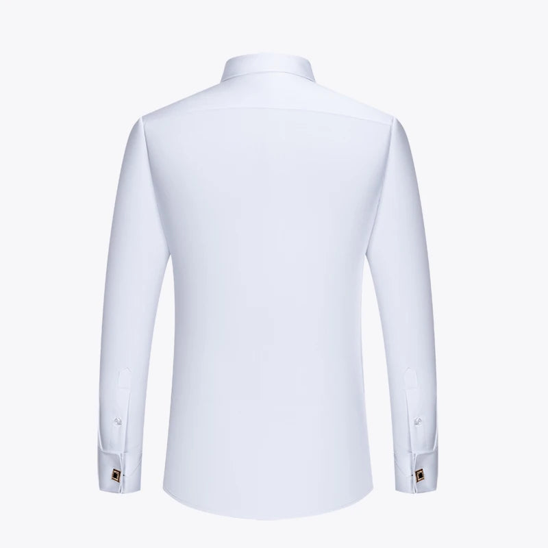Lynett Lamar Men's Embroidered French Cuff Long Sleeve Dress Shirt — Big Collar with Collar Pins S–4XL