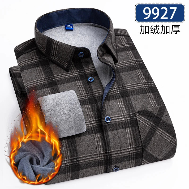 Lynett Lamar Men's Thickened Fleece Plaid Shirt — Warm Long Sleeve Check