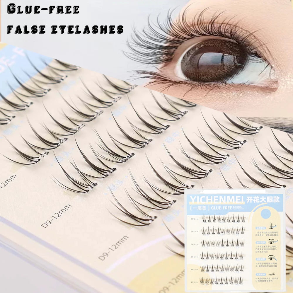 6 Rows Of Glue-Free False Eyelashes In A Single Cluster, Natural And Curled For Comfortable Wearfalse Eyelashes Eye Make-Up