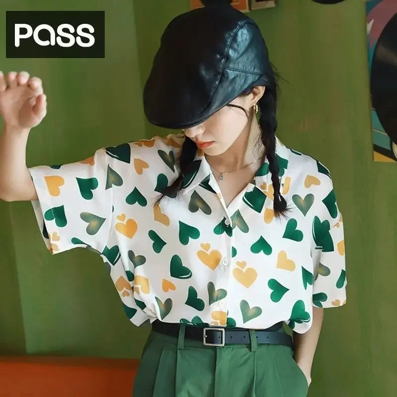 Woman Top Love Shirts & Blouses for Women Green New Collection 2025 Elegant and Youthful S Y2k Fashion Clothing Sales Cool Cute