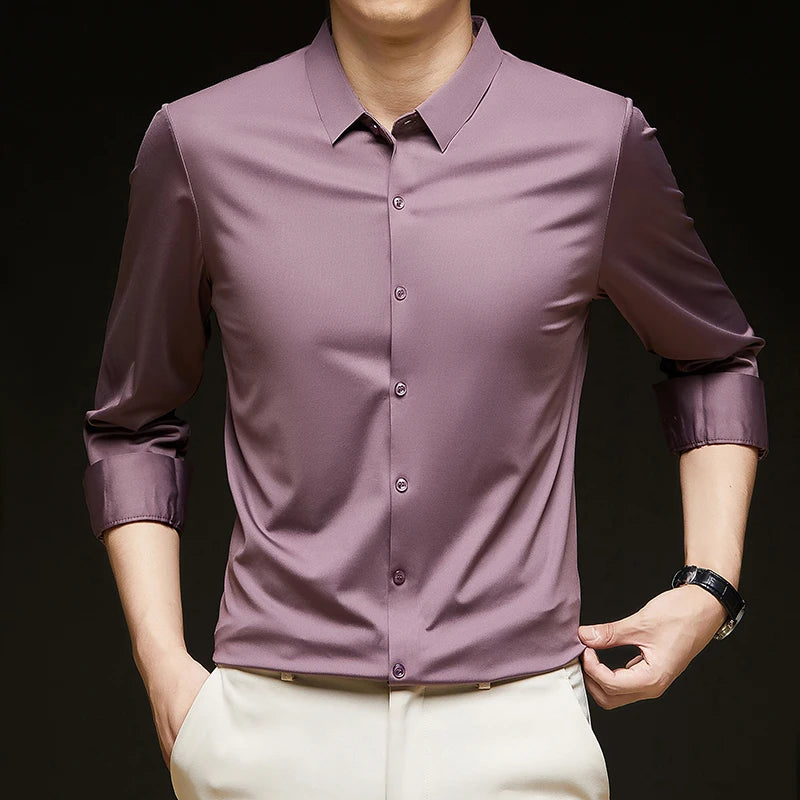 Lynett Lamar Men's Ultra-Stretch Silky Formal Shirt — Long Sleeve Business & Social