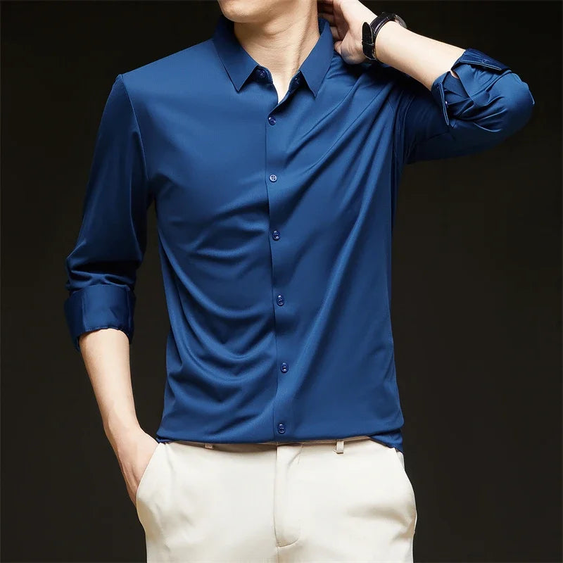 Lynett Lamar Men's Wrinkle-Free Stretch Dress Shirt — All-Season Solid