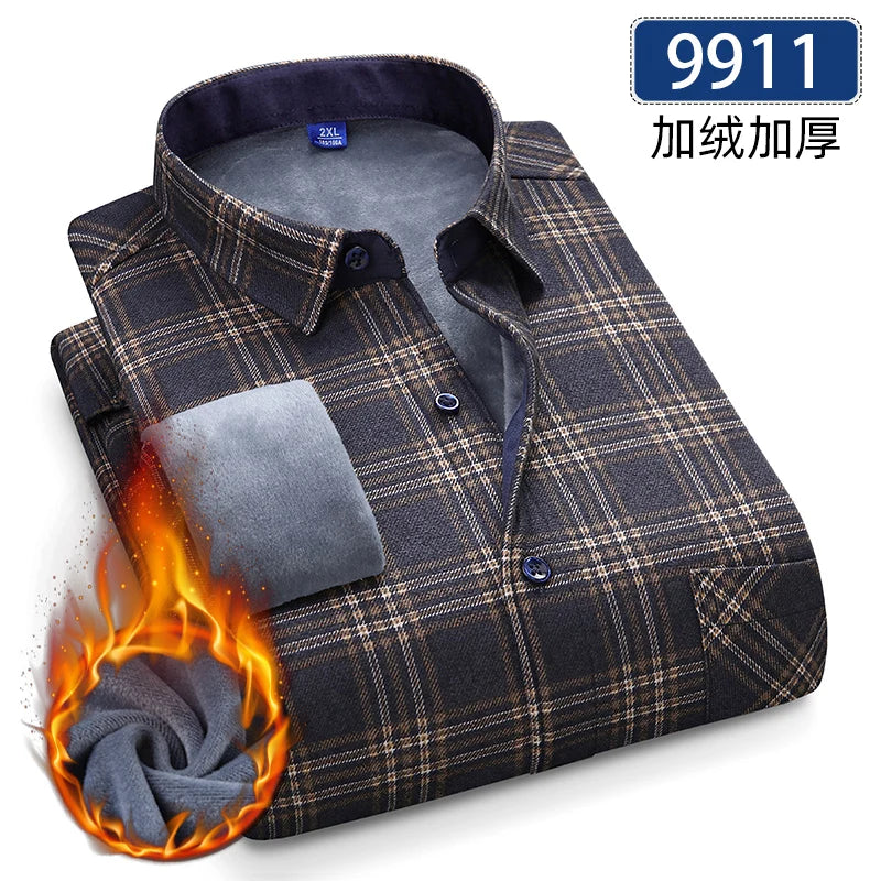 Lynett Lamar Men's Thickened Fleece Plaid Shirt — Warm Long Sleeve Check